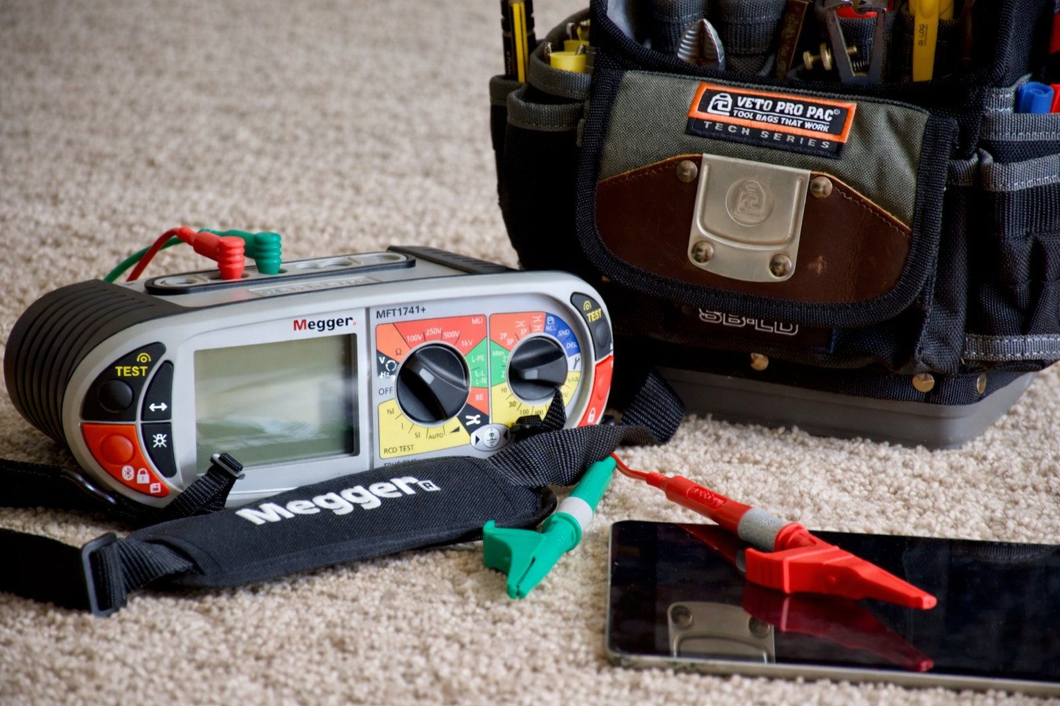 Multifunction tester showing an insulation resistance reading during fault finding